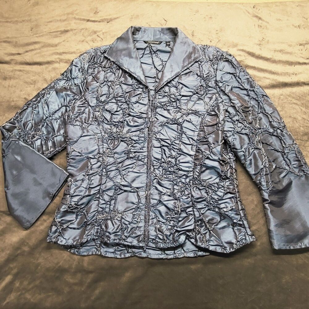 Samuel Dong Women Blazer Blue Jacket Textured Zip LG